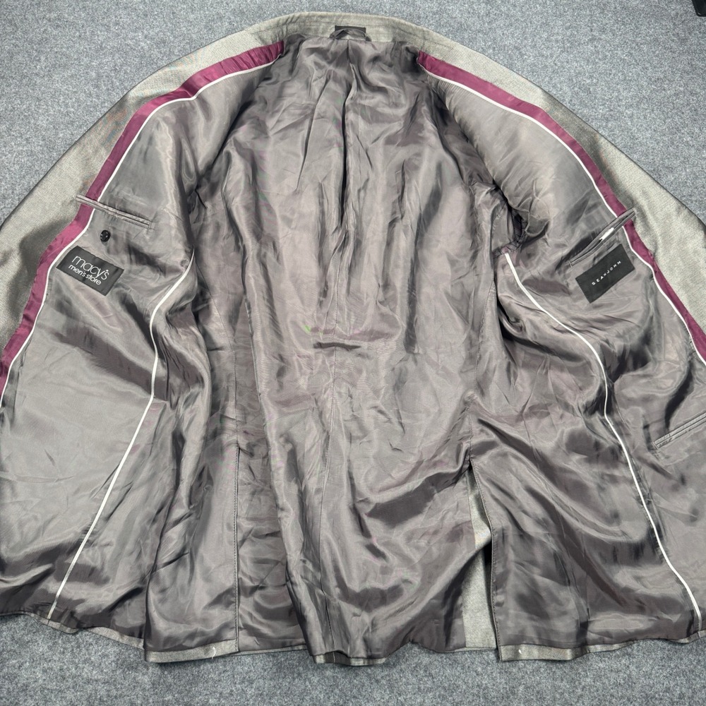 Sean John Metallic Silver Sharkskin 2-Button Suit Blazer Pants Macy's 48 L 42x32 - Picture 7 of 16